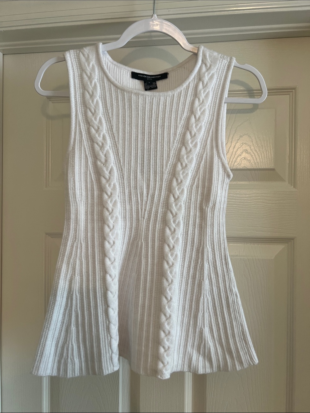 French Connection White Cable Knit Sleeveless Tank